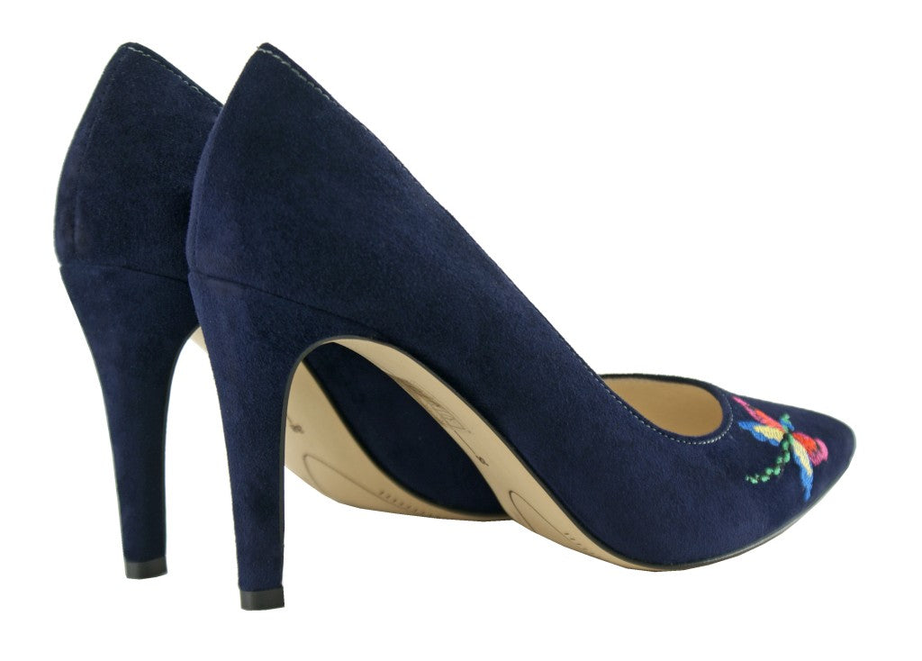 Bosccolo Womens Heels Embroidered - Navy Blue