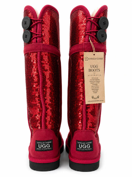 Australian Leather Ugg Long Sequin Red - AU5