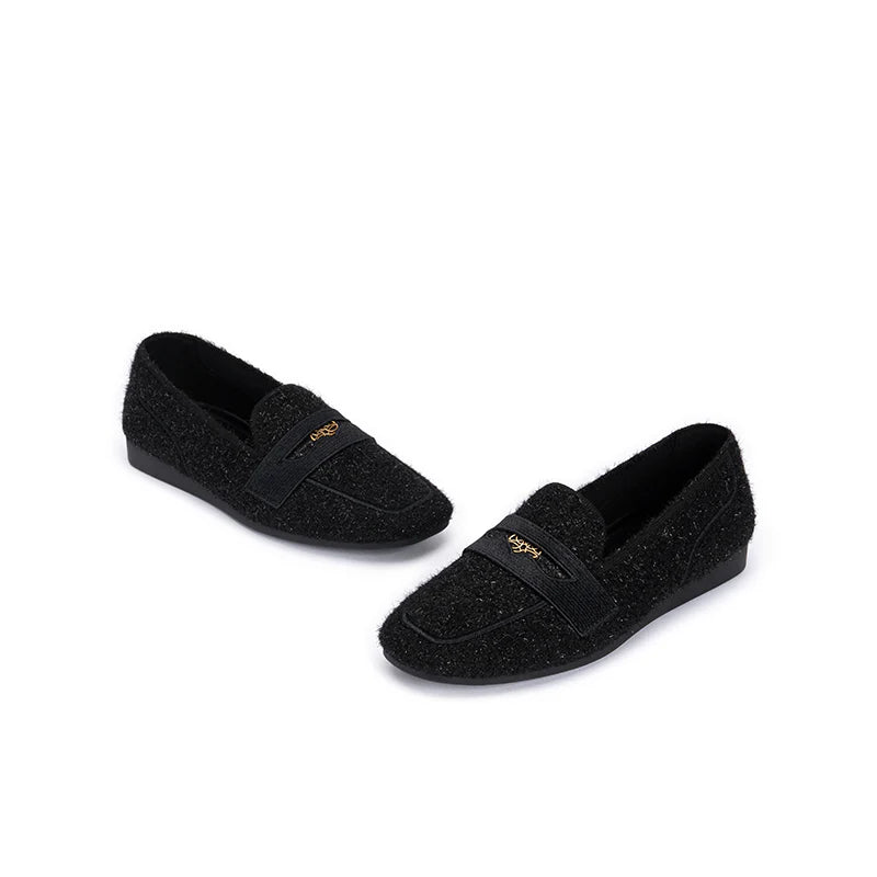 Versatile Soft Sole Slip On Tweed Loafers - Black