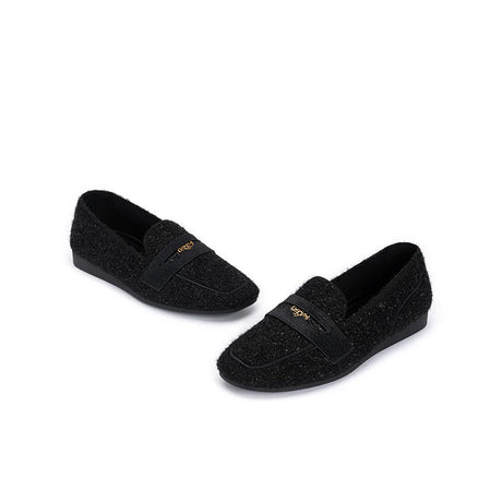 Versatile Soft Sole Slip On Tweed Loafers - Black