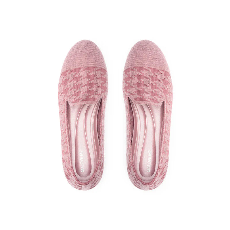 Houndstooth Knit Slip-On Flat Loafers - Pink