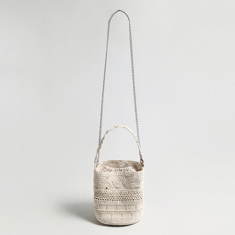 Multi-Pattern Macrame Bucket Bag - Ivory