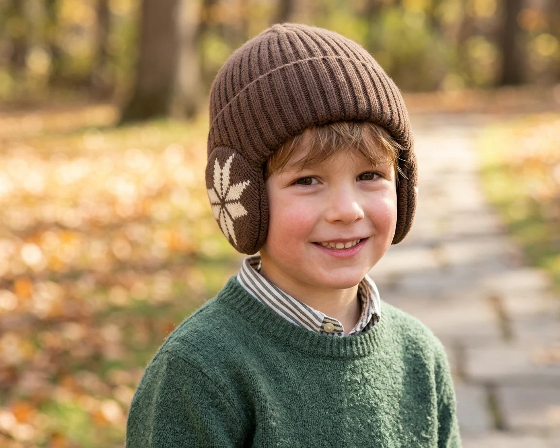 Cherry Red Ear Muff Beanie - Brown