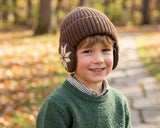 Cherry Red Ear Muff Beanie - Brown
