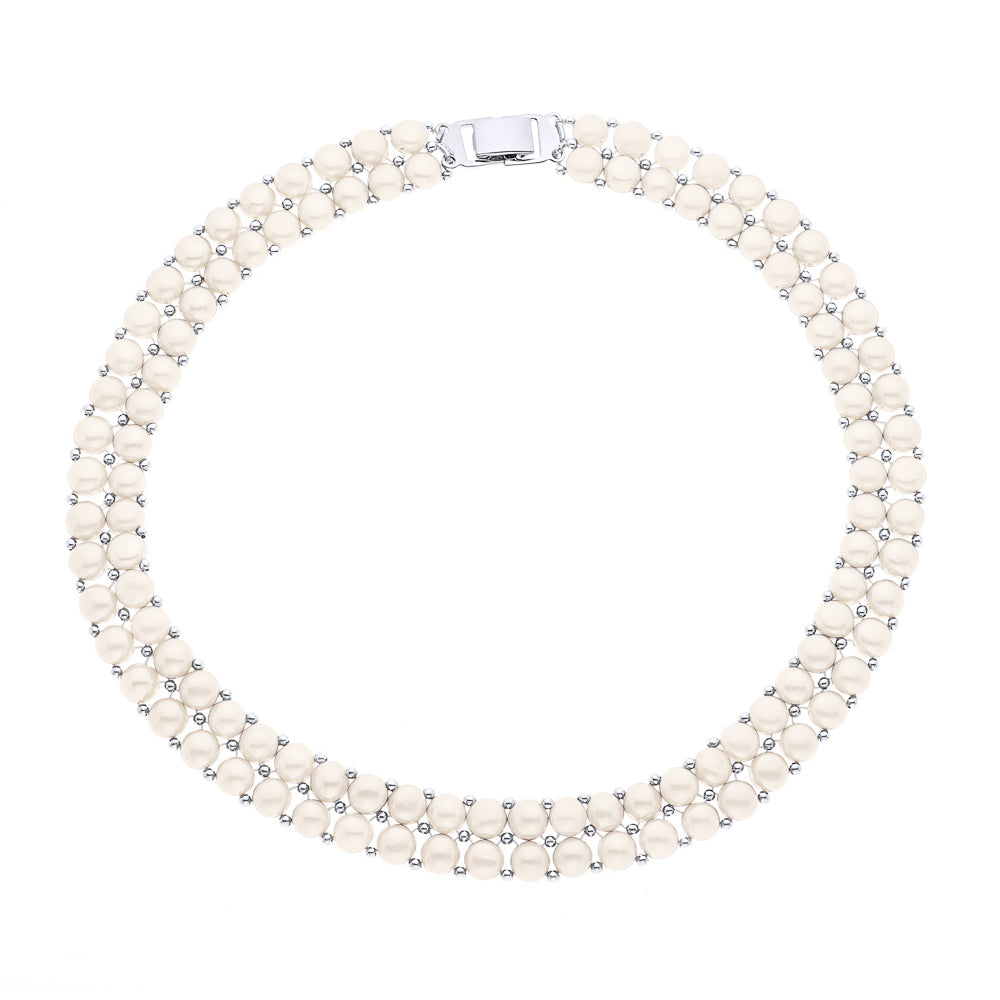Necklace 2 Rows of Real Freshwater Pearls Multicolor - Natural Pearl White - Longueur 18 cm