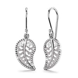 Solid 925 Sterling Silver Leaf Dangle Earrings