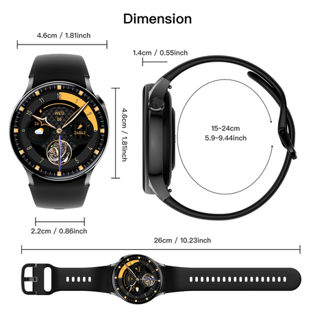 Bluetooth Smart Watch 1.43" Touch Screen Call Heart Rate Blood Pressure BT 5.3 �� Black