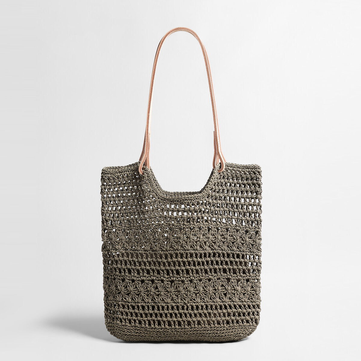 Open-Weave Crochet Tote Bag - Olive
