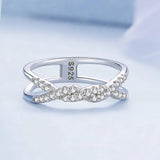 Solid 925 Sterling Silver Crystals Braided Ring
