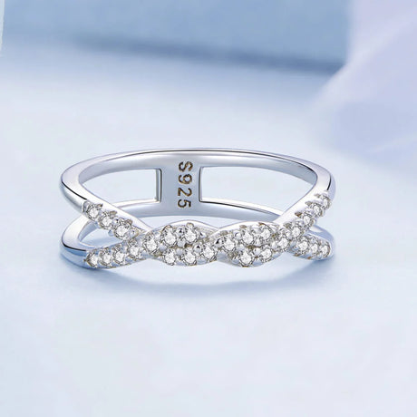Solid 925 Sterling Silver Crystals Braided Ring