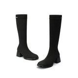 Mademoiselle Round Toe Knee High Sock Boots - Black