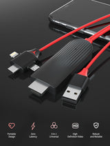 TODO 3 in 1 HDMI to Lightning Micro USB Type C Adapter Cable Charge iPhone Android AV TV