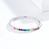 Solid 925 Sterling Silver Rainbow Colourful Casual Ring