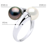 Ring You & Me Prestige of Silver 925 Rhodium Plated Adorned with "Real Cultured Tahiti Pearls" and Freshwater" - Natural White" - Longueur 42 cm