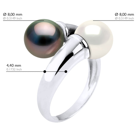 Ring You & Me Prestige of Silver 925 Rhodium Plated Adorned with "Real Cultured Tahiti Pearls" and Freshwater" - Natural White" - Longueur 42 cm