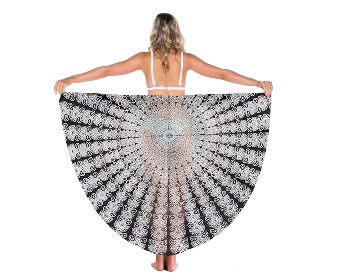 TODO Luxury Edition Chiffon Digital Print Beach Throw Yoga - Black