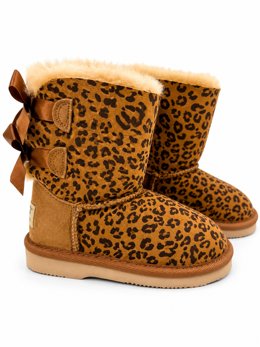 Australian Leather Ugg Kids Leopard Twin Bow - Chesnut - AU6