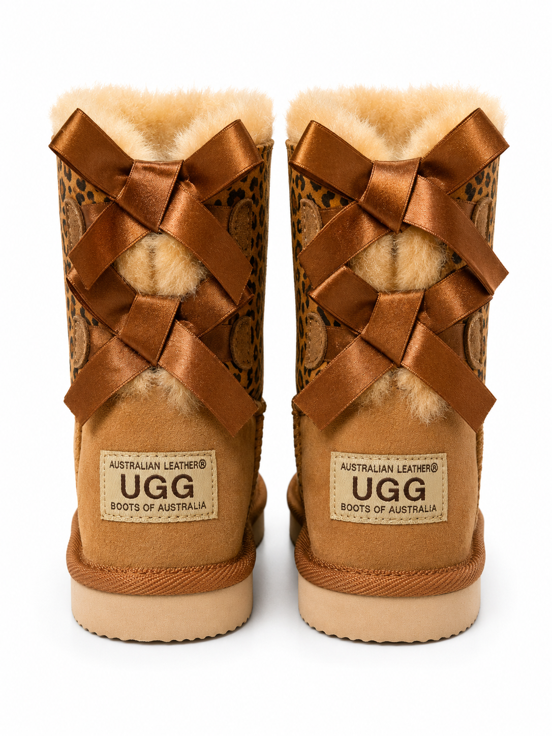 Australian Leather Ugg Kids Leopard Twin Bow - Chesnut - AU6