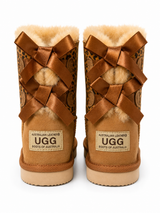 Australian Leather Ugg Kids Leopard Twin Bow - Chesnut - AU10