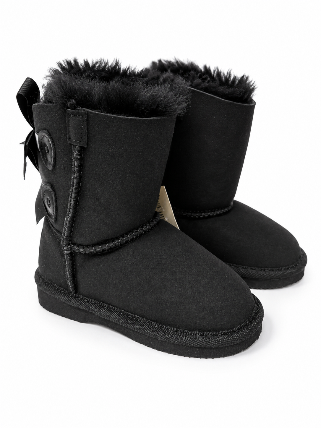Australian Leather Ugg Kids Short Twin Bow - Black - AU6