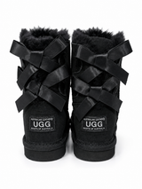 Australian Leather Ugg Kids Short Twin Bow - Black - AU6