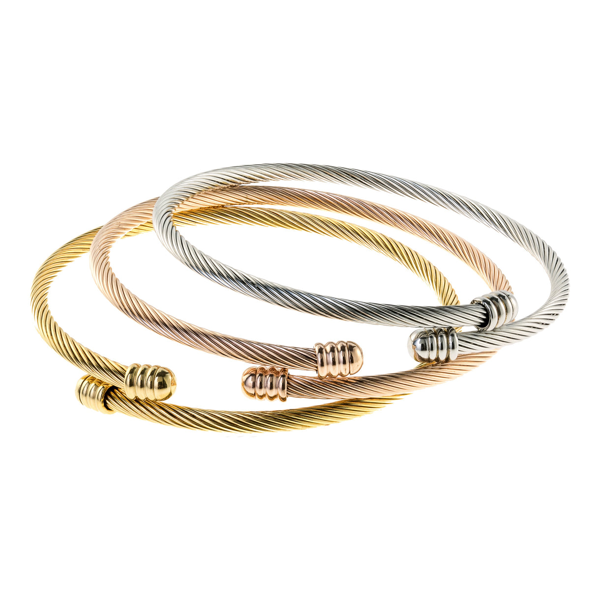 Liv Oliver 18K Tri Color Texture Bangle Set