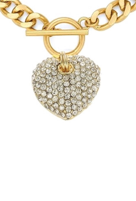 Liv Oliver 18K Gold Heart Charm Pave Bracelet