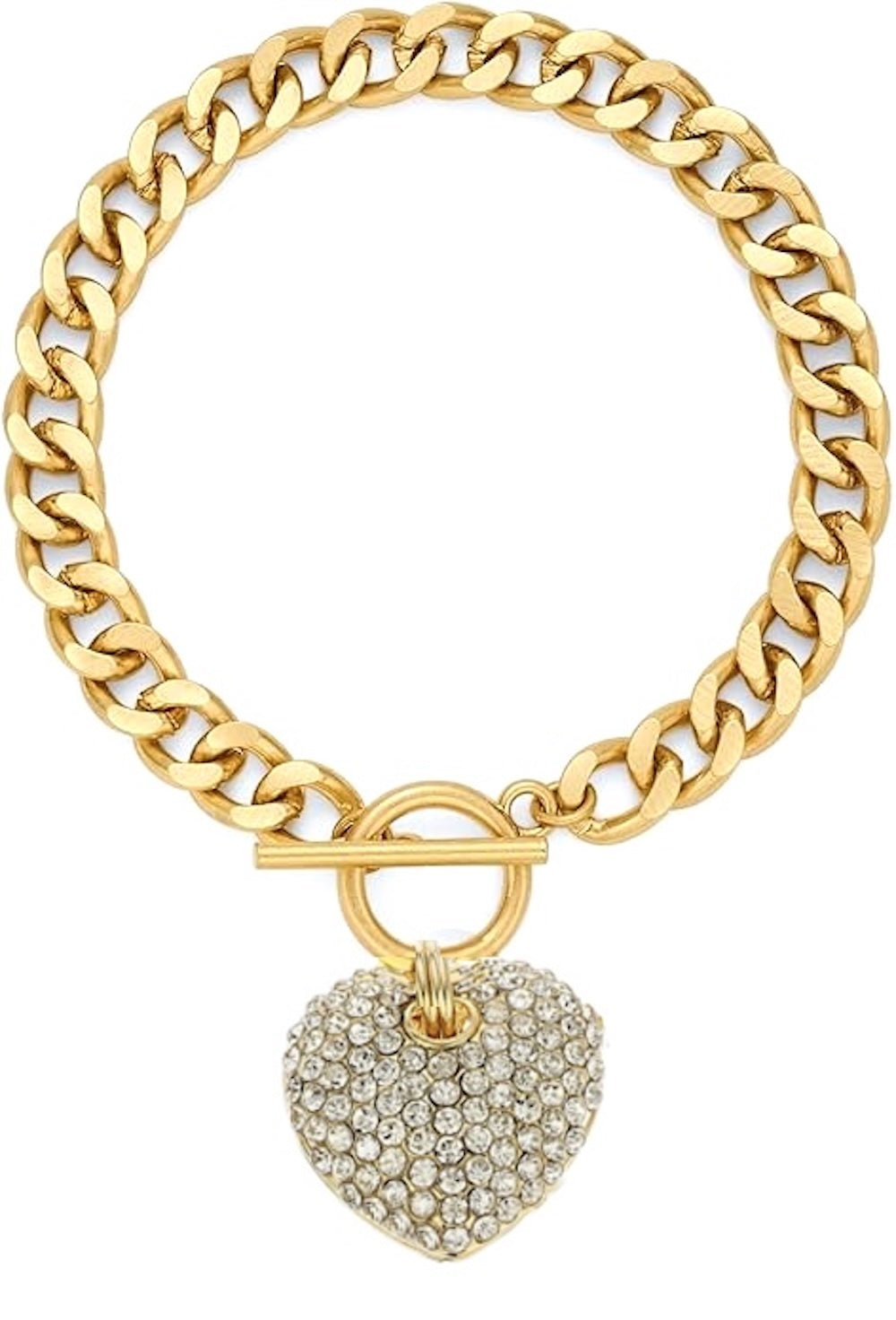 Liv Oliver 18K Gold Heart Charm Pave Bracelet