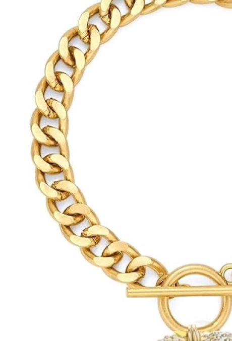 Liv Oliver 18K Gold Heart Charm Pave Bracelet