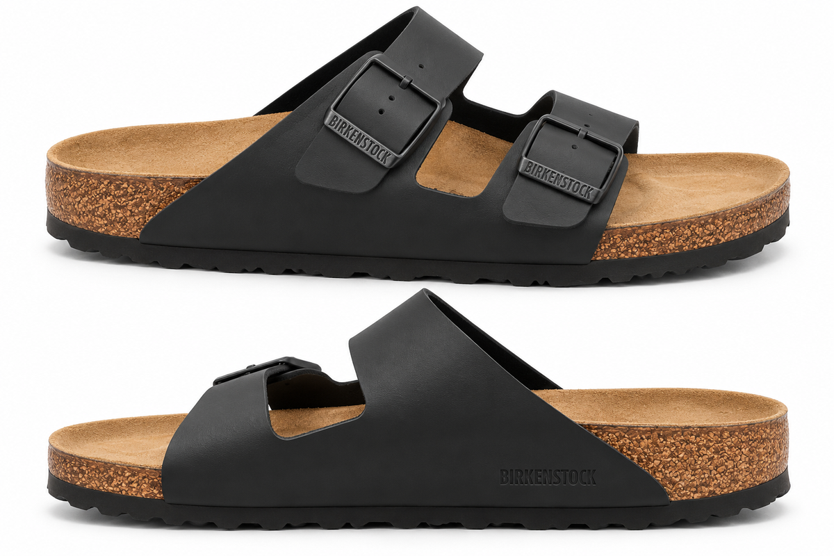 Birkenstock Unisex Arizona Birko Flor Two Strap Narrow Fit Sandals - Black