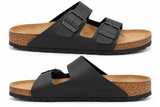 Birkenstock Unisex Arizona Birko Flor Two Strap Narrow Fit Sandals - Black