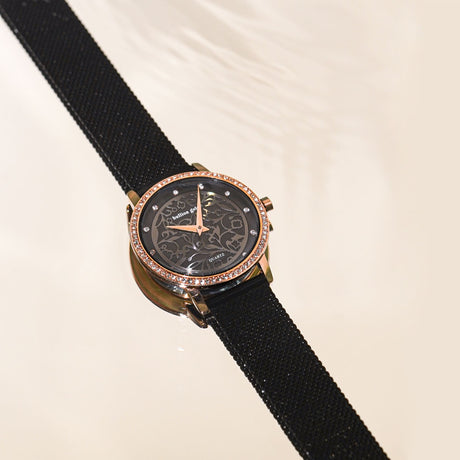 Bullion Gold Bullion Gold Elite Watch Embellished with Rhinestone - Rose Gold and Black