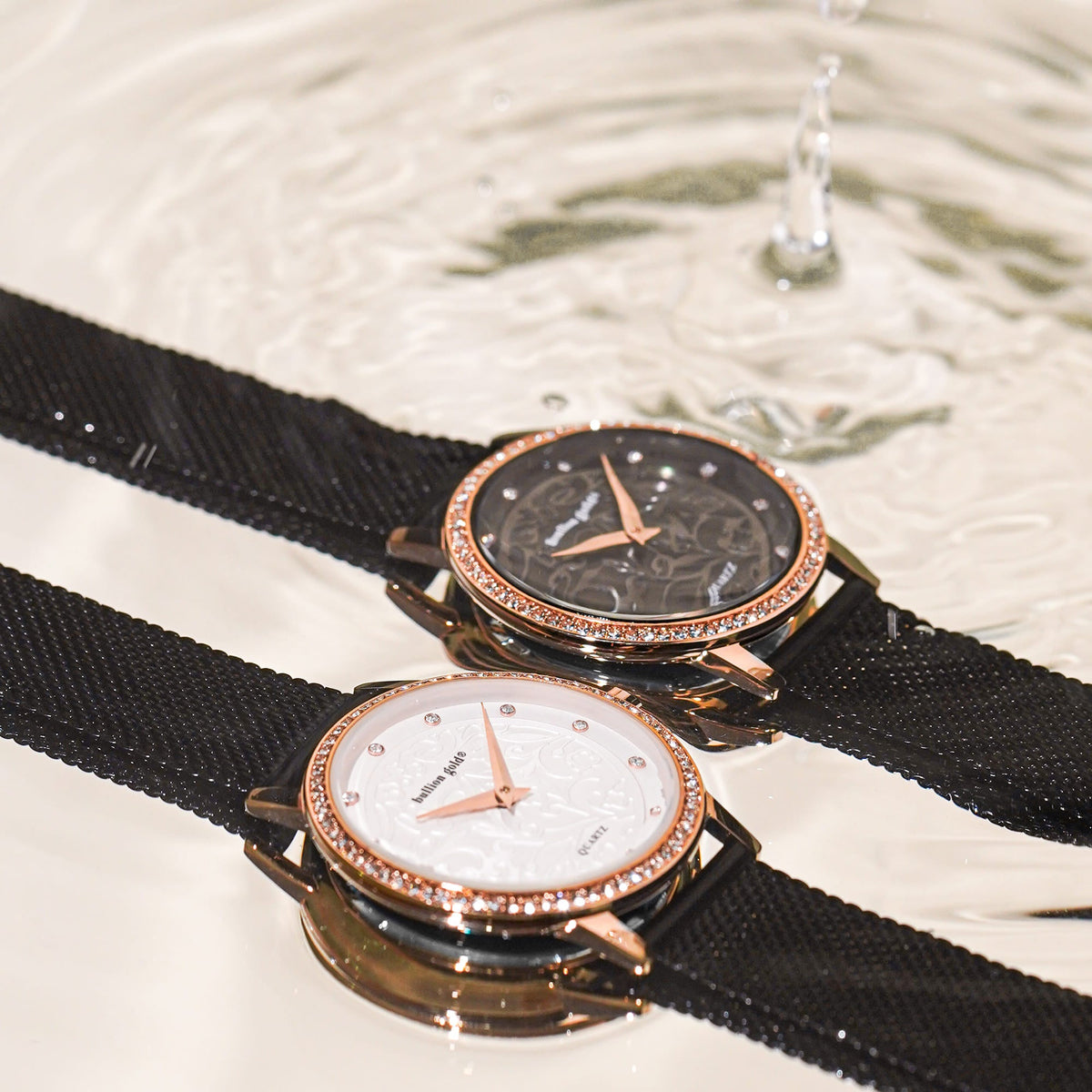 Bullion Gold Bullion Gold Elite Watch Embellished with Rhinestone - Rose Gold and Black