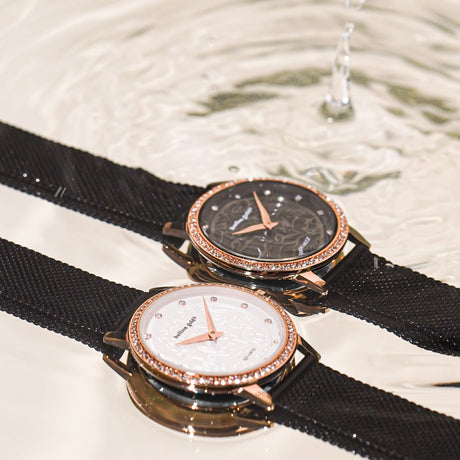 Bullion Gold Bullion Gold Elite Watch Embellished with Rhinestone - Rose Gold and Black