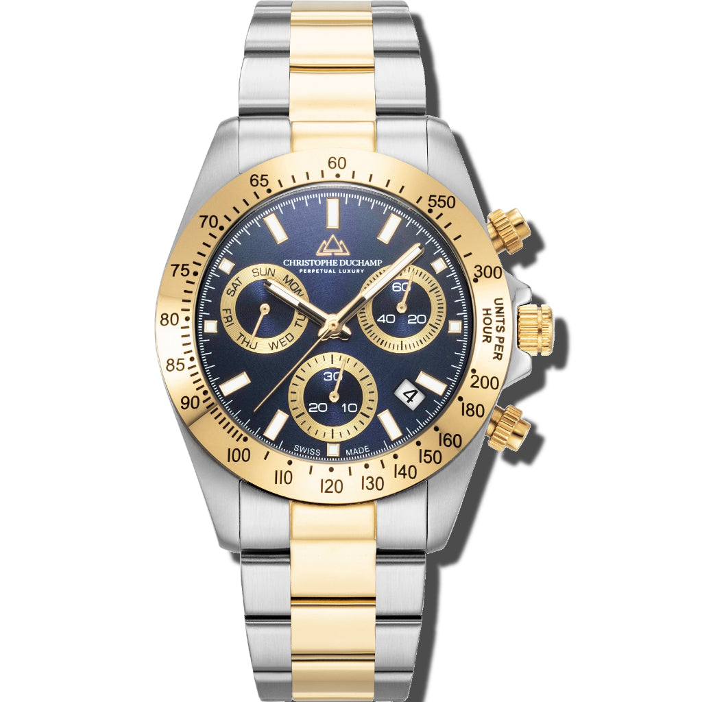 Christophe Duchamp Grand Mont Ceramic - Blue Dial with Gold & Silver Stainless Steel Strap