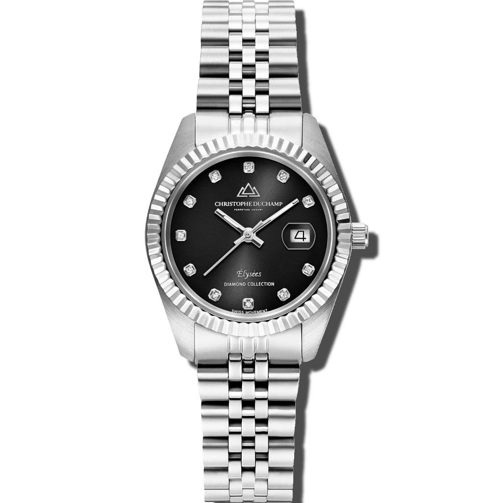 Christophe Duchamp Élysées - Black Dial with Silver Stainless Steel Strap