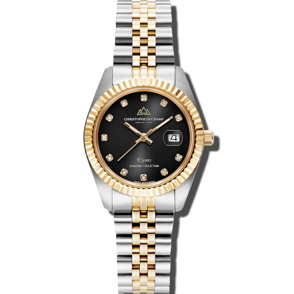 Christophe Duchamp Élysées - Black Dial with Gold & Silver Stainless Steel Strap