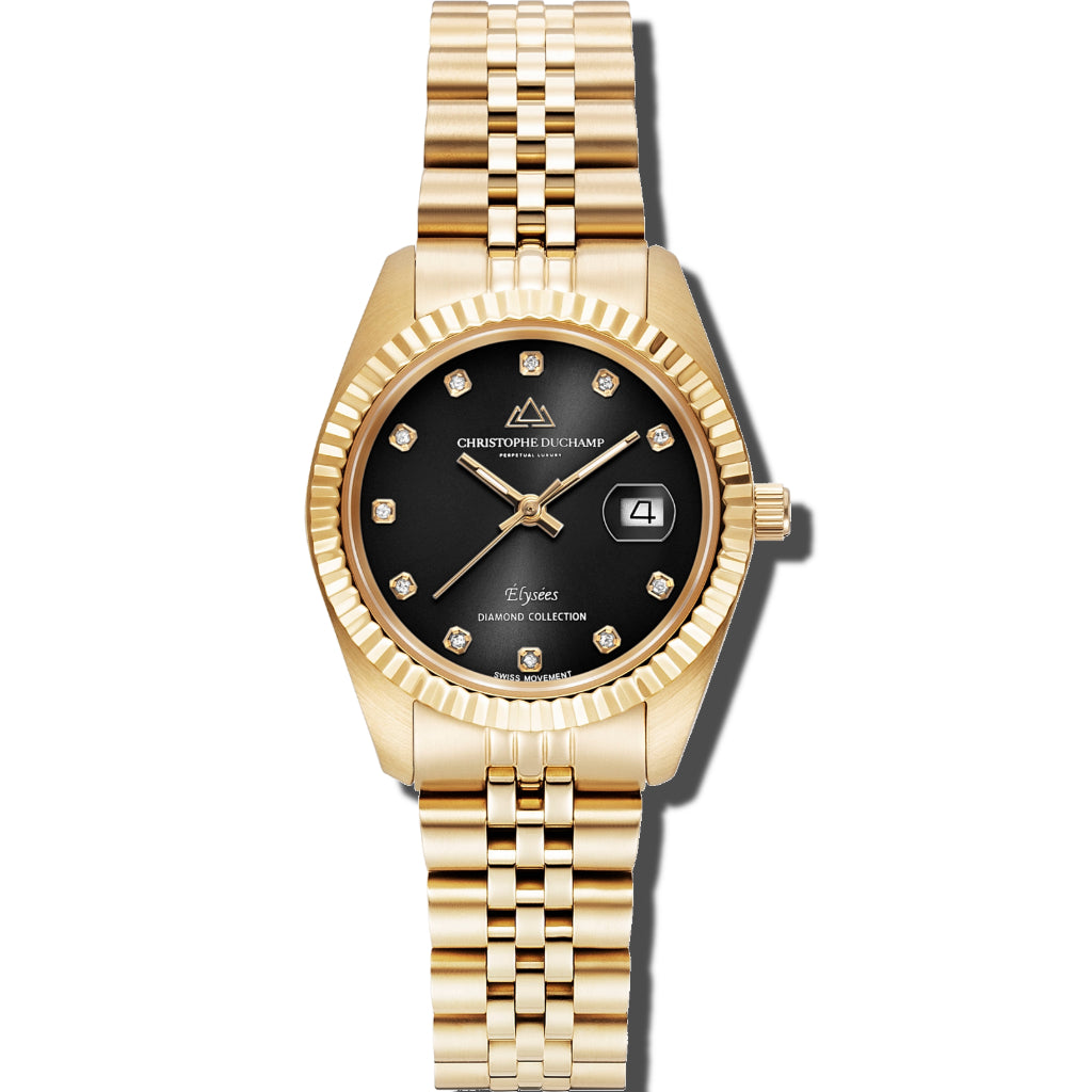 Christophe Duchamp Élysées - Black Dial with Gold Stainless Steel Strap