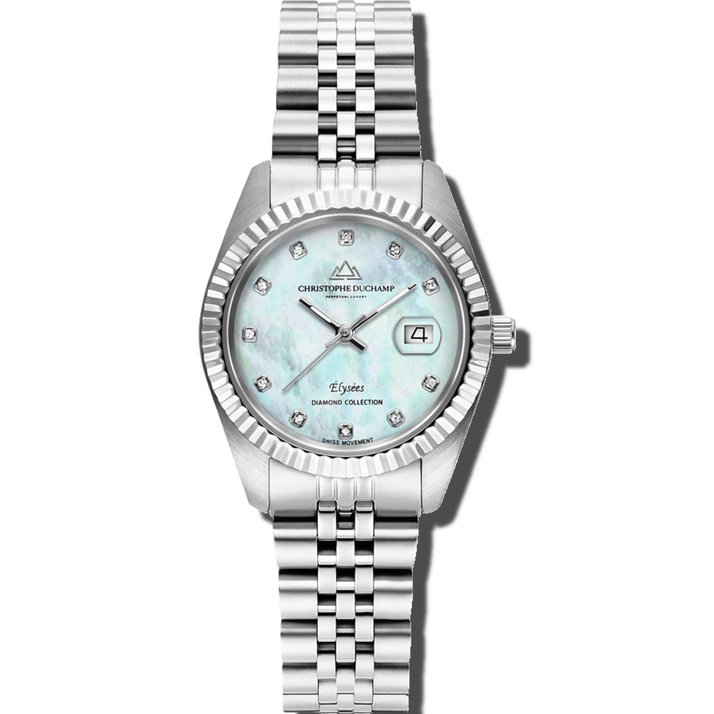Christophe Duchamp Élysées - Light Blue Mother Of Pearl Dial with Silver Stainless Steel Strap