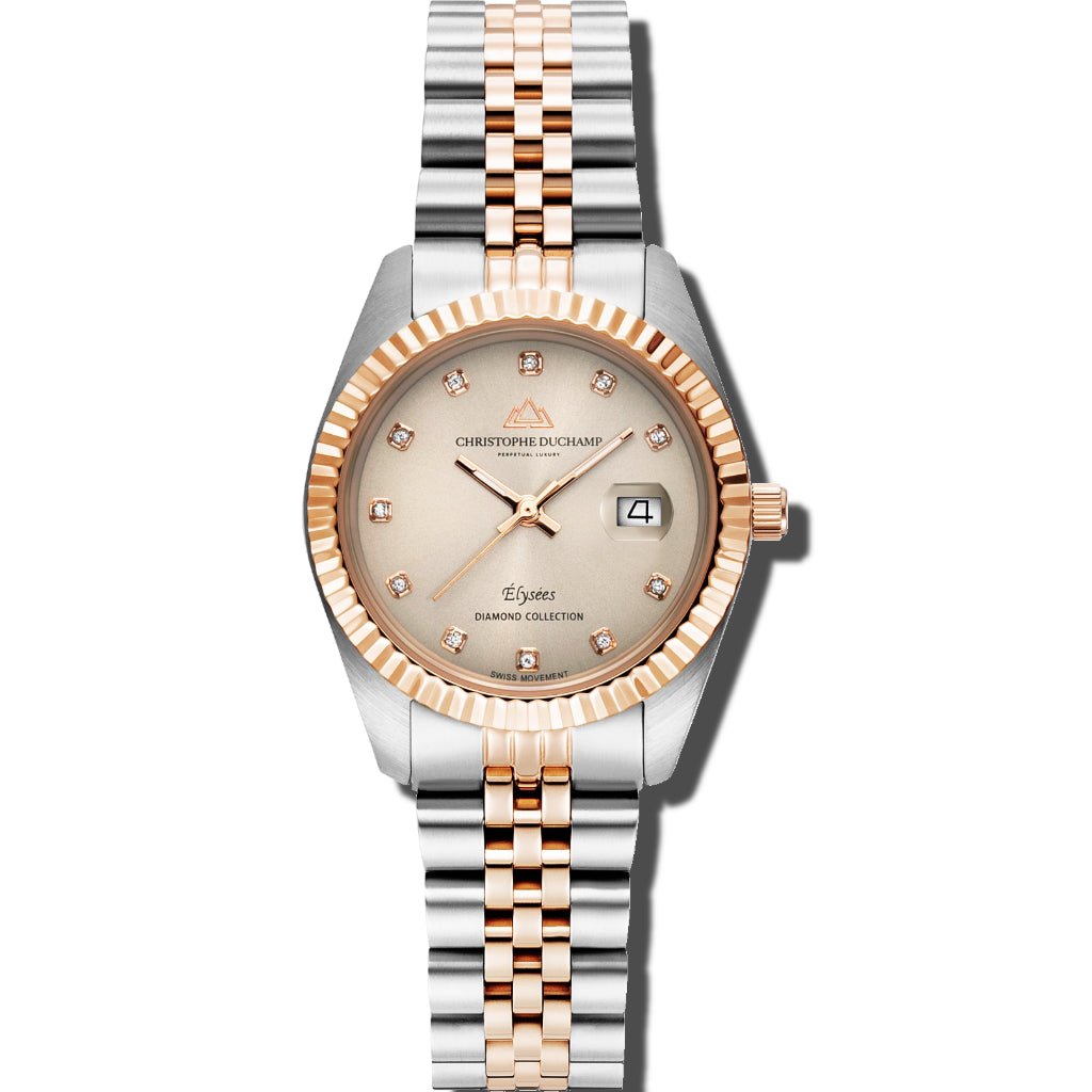 Christophe Duchamp Élysées - Beige Dial with Rose Gold & Silver Stainless Steel Strap