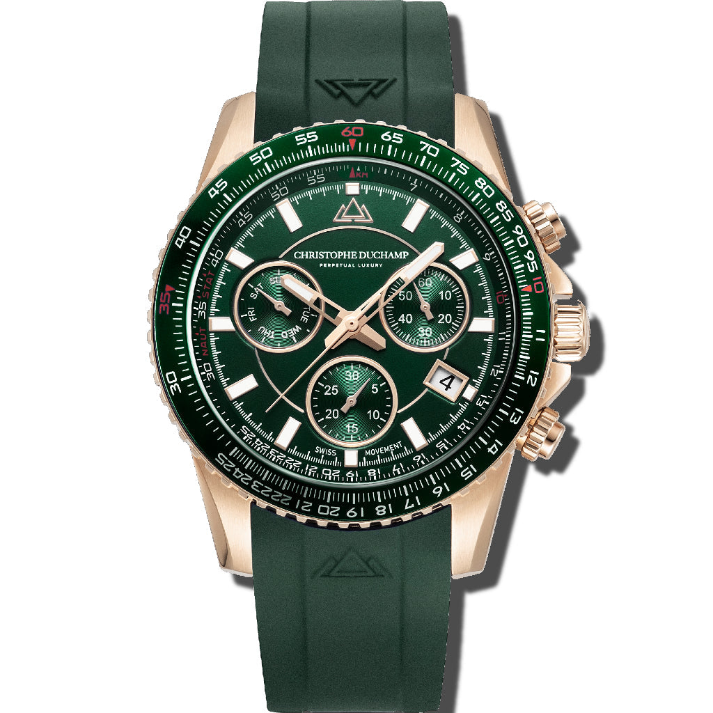Christophe Duchamp Velocite V2 - Green Dial with Rose Gold Case and Green Rubber Strap