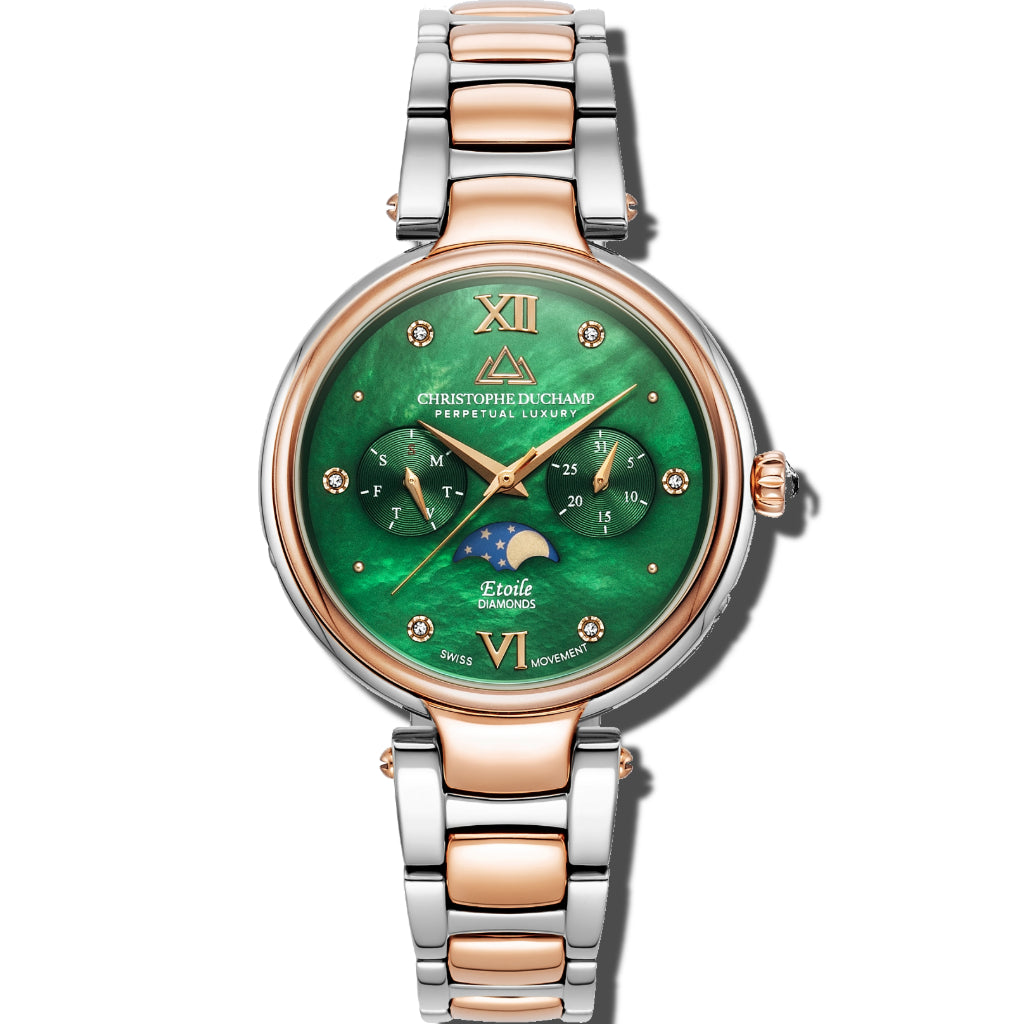 Christophe Duchamp Etoile - Green Dial with Rose Gold & Silver Stainless Steel Strap