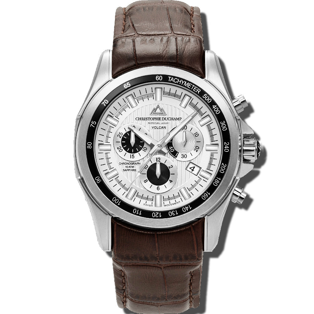 Christophe Duchamp Volcan - White Dial with Brown Leather Strap