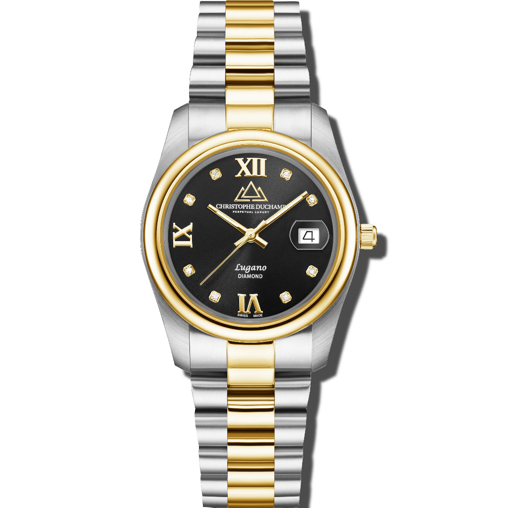 Christophe Duchamp Lugano - Black Dial with Gold & Silver Stainless Steel Strap
