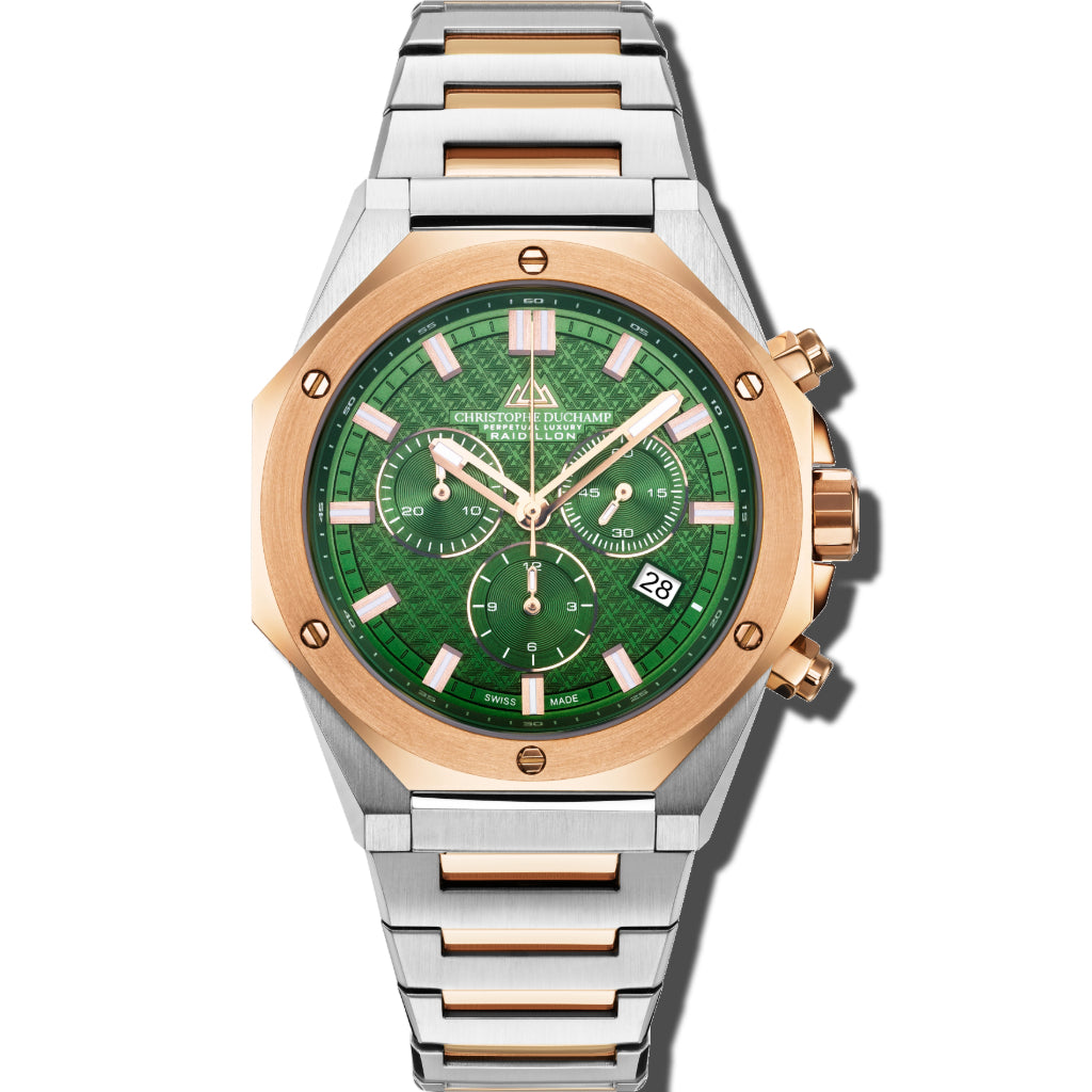 Christophe Duchamp Raidillon Chrono - Green Dial with Rose Gold & Silver Stainless Steel Strap