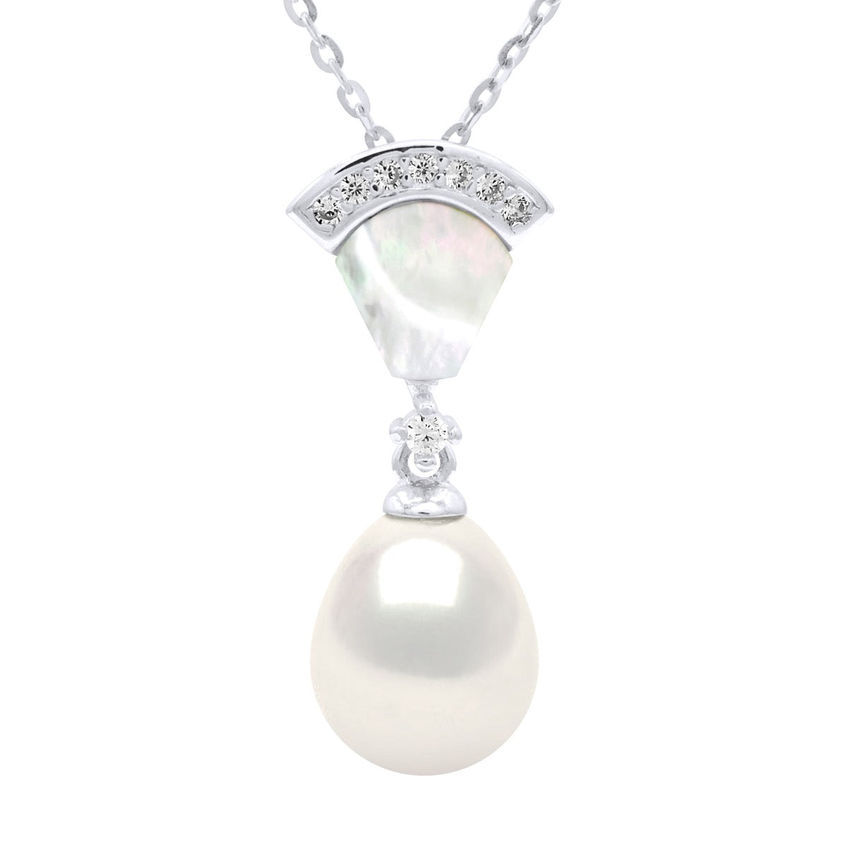 Mother-of-pearl and Zirconium Oxide Pendant Necklace - Longueur Collier 42 cm