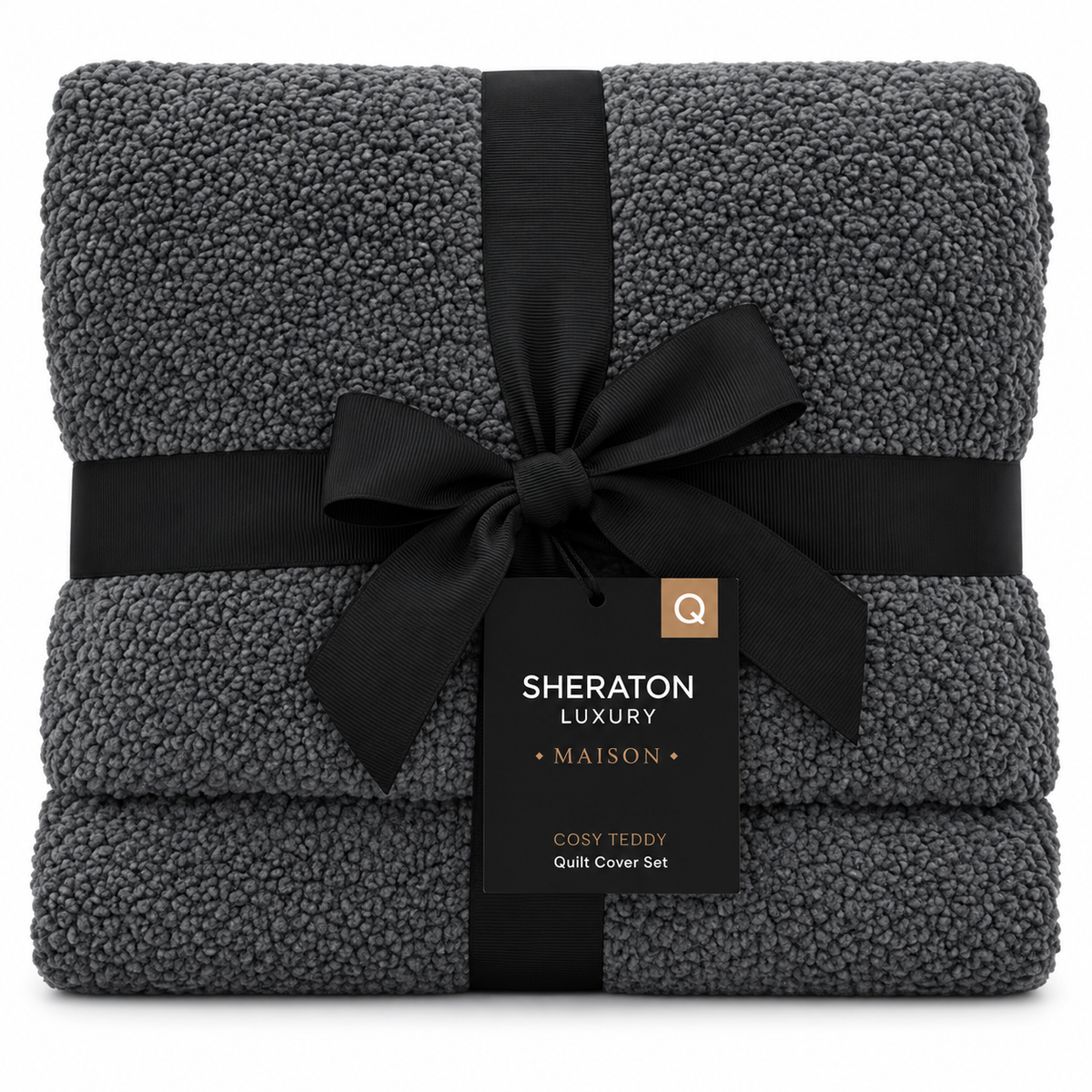 Sheraton Luxury Maison Cosy Teddy Quilt Cover Set Charcoal