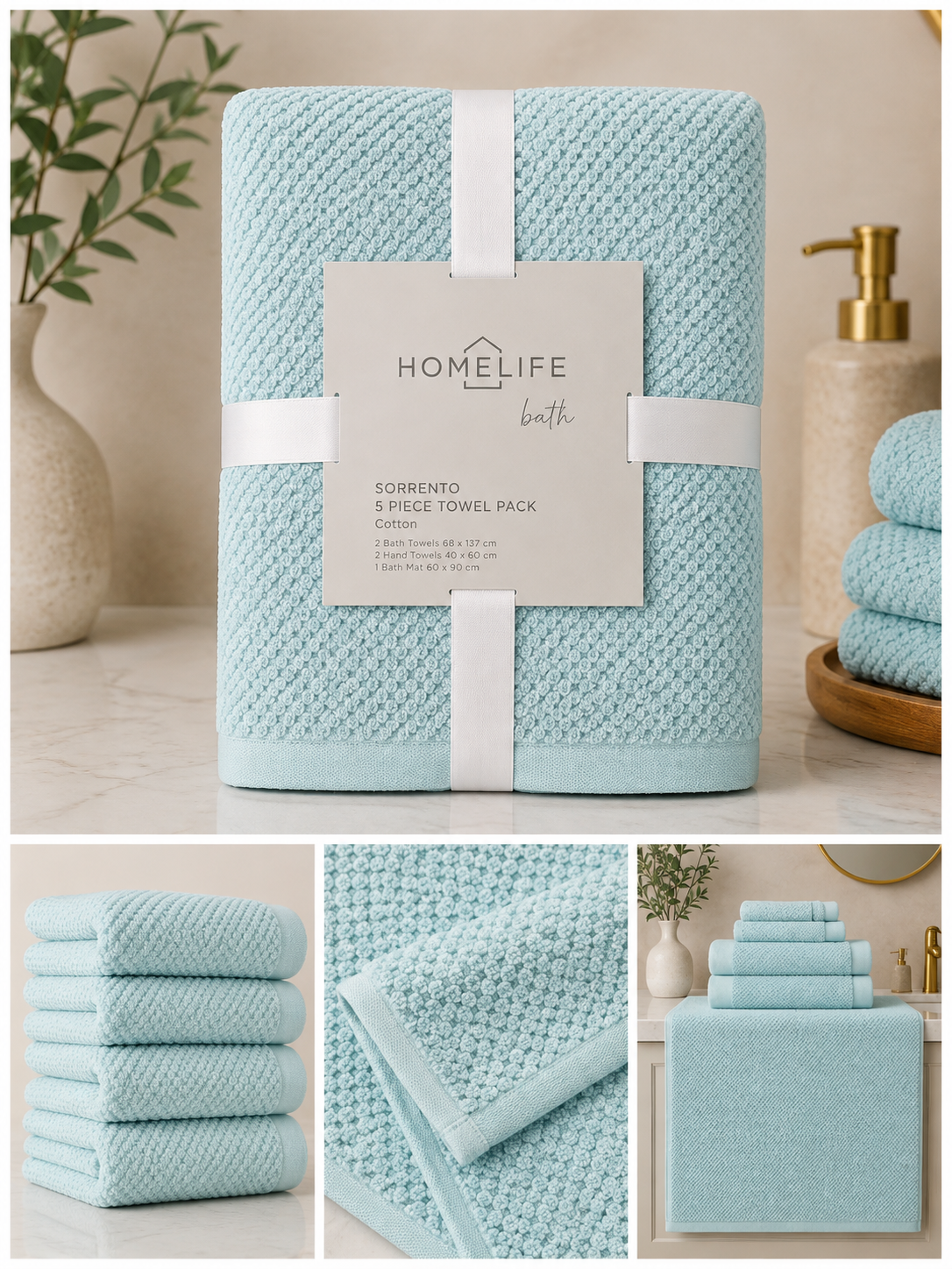 Homelife Sorrento 5 Piece Towel Pack Sea Blue