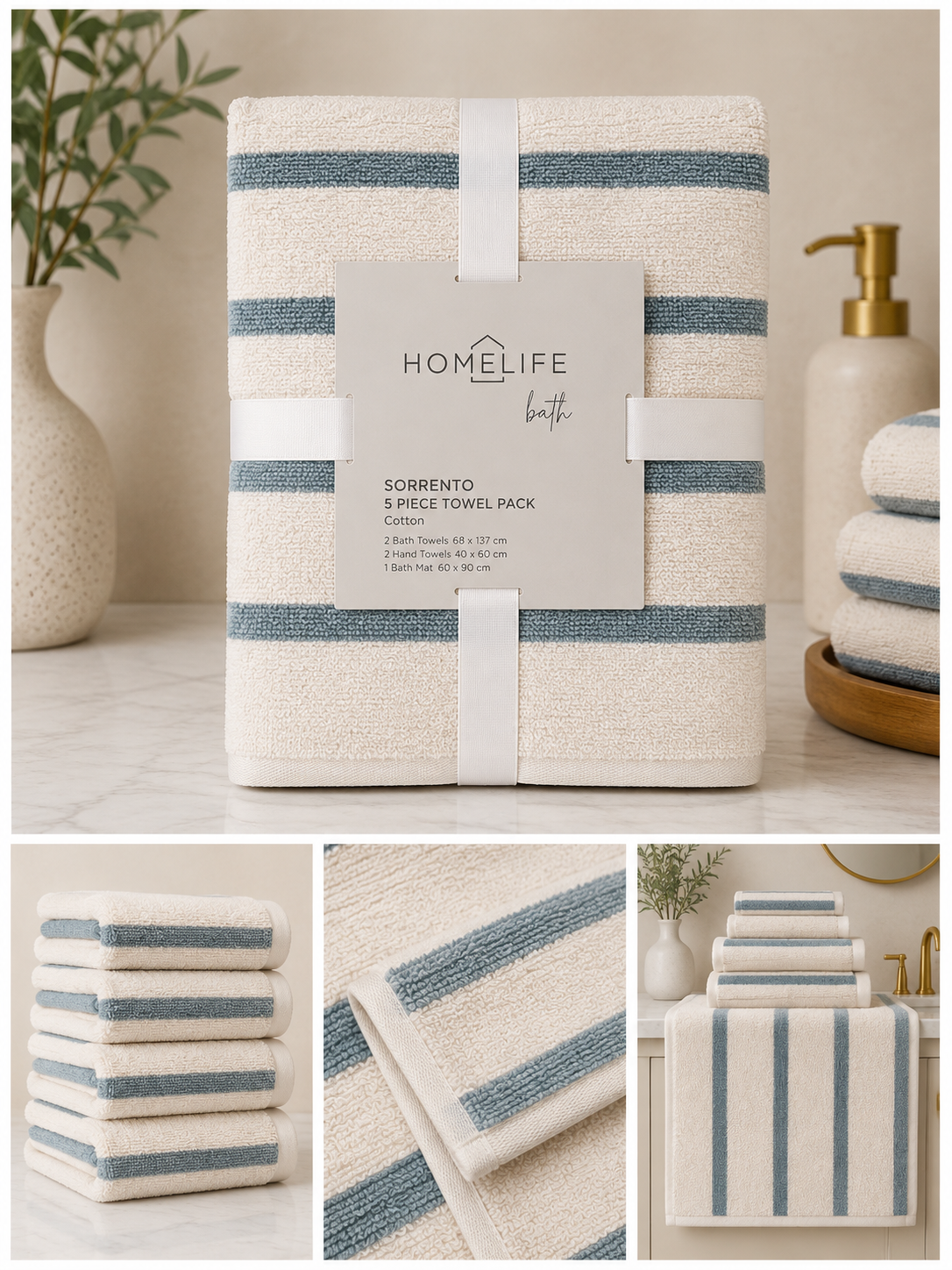 Homelife Sorrento 5 piece Towel Pack Mudrust