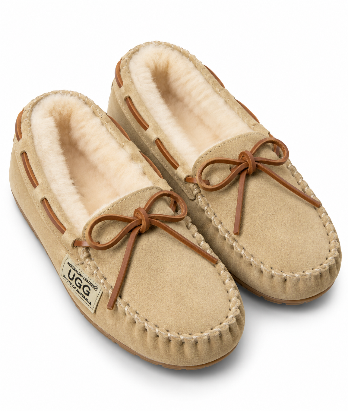 Australian Leather Ugg Moccasin Slippers - Natural - AU4